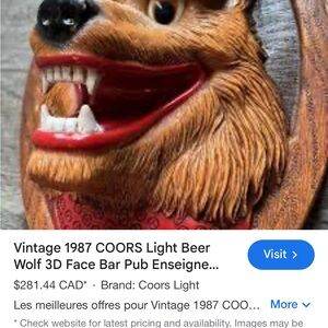 Coors Light 3D Wolf Face Bar Plaque